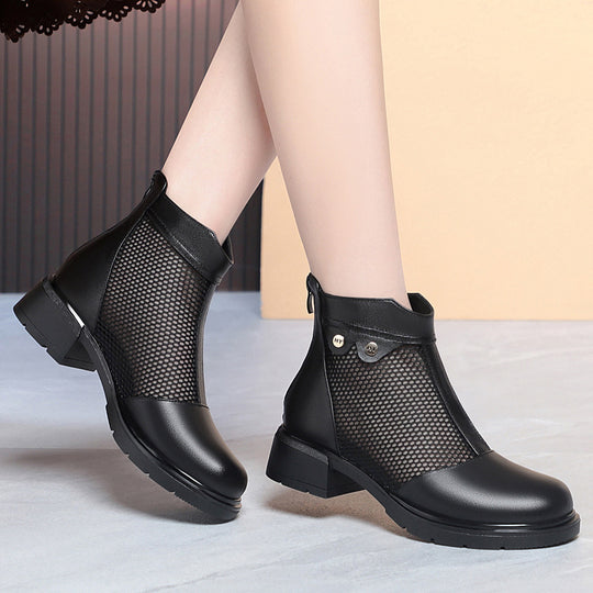 Damen Stiefeletten mit atmungsaktivem Netzdesign und robustem Blockabsatz EB