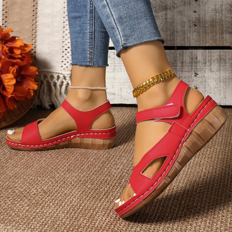 Damen Wedge-Sandalen mit verstellbarem Klettverschluss und anatomischem Fußbett EB