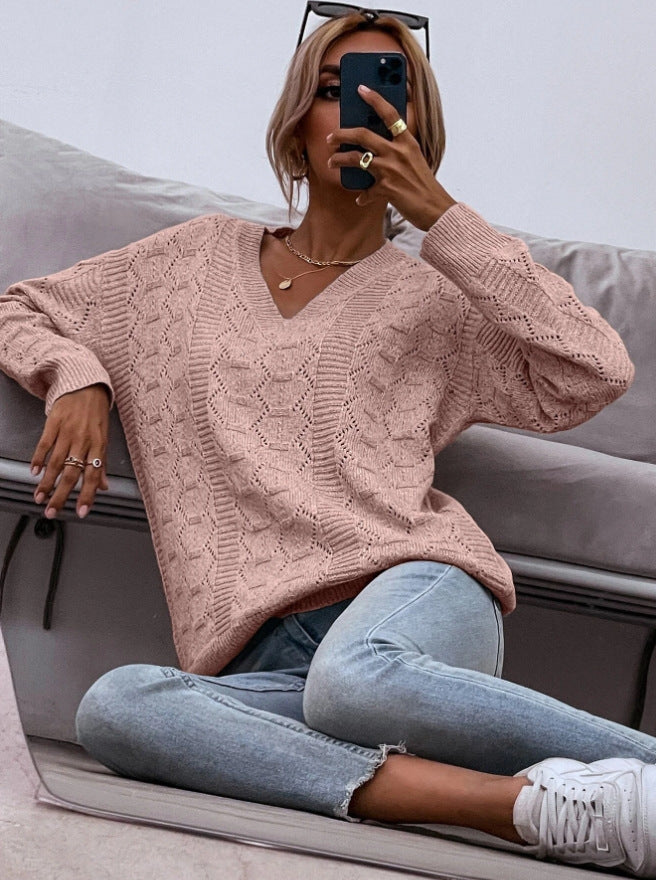 Damen Strickpullover mit V-Ausschnitt und lockerer Passform EB