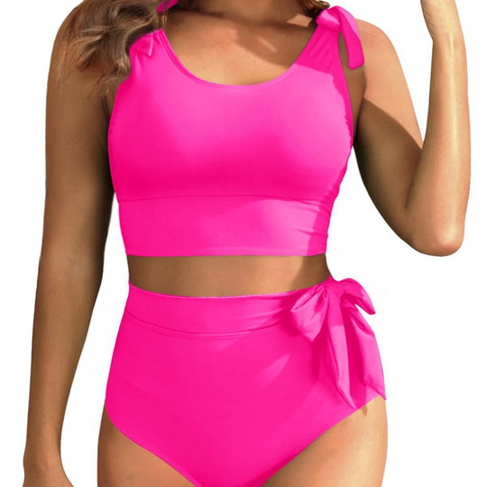 Damen Hochtailliertes Bikini-Set mit knotenverziertem Oberteil EB