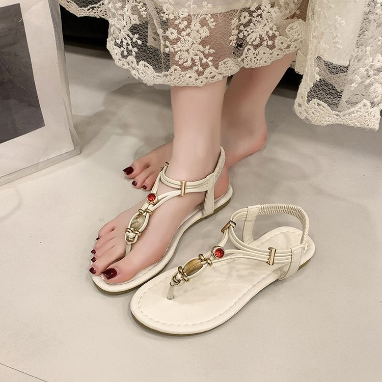 Damen modebewusste Zehentrenner mit elegantem Schmuckdetail EB