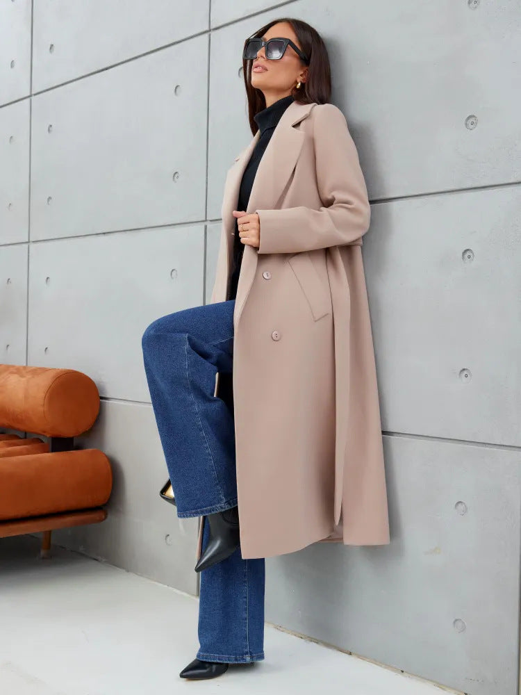 Damen Eleganter Wollmantel im doppelreihigen Design EB