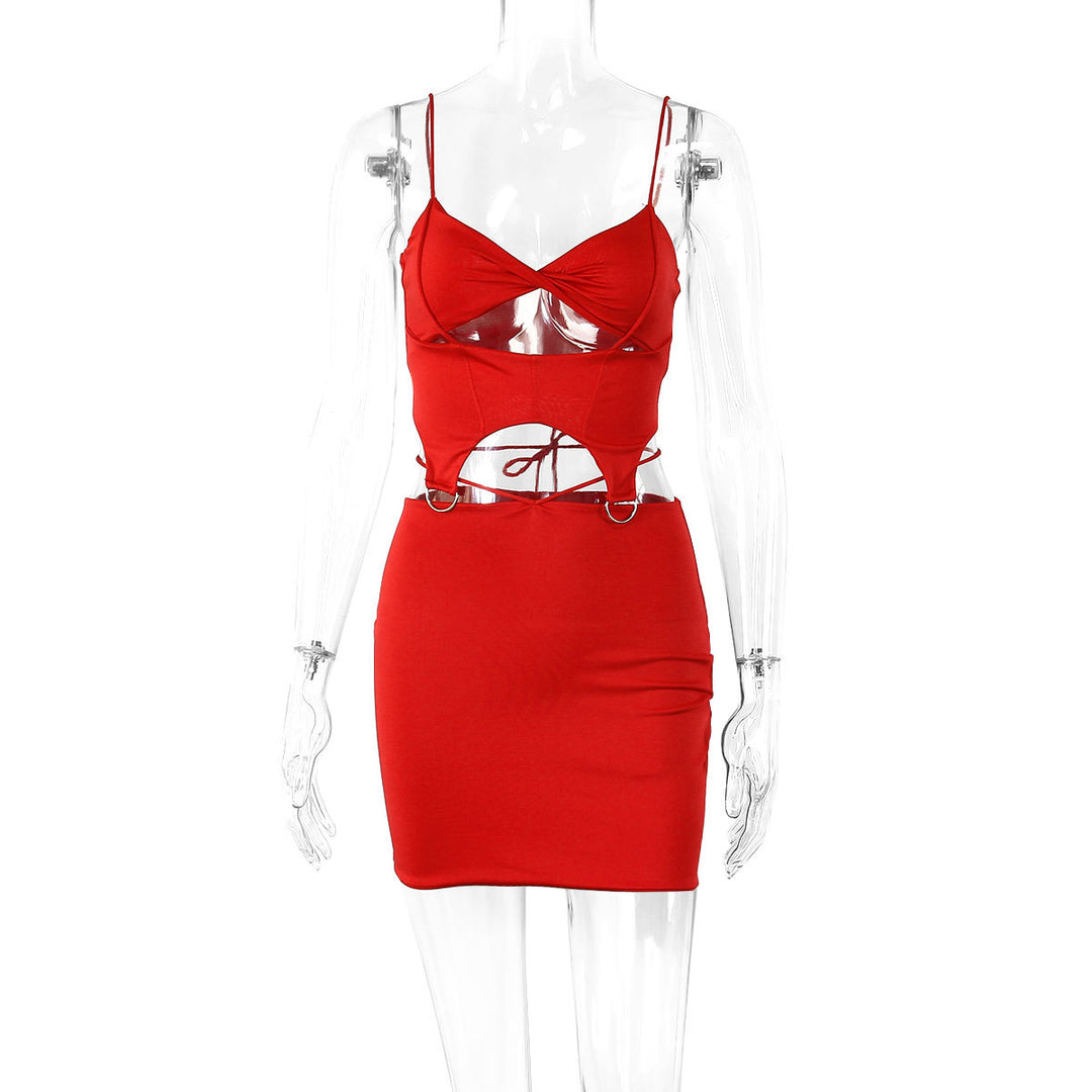 Damen Figurbetontes Cut-Out Kleid mit zarten Trägern und Ringdetails EB