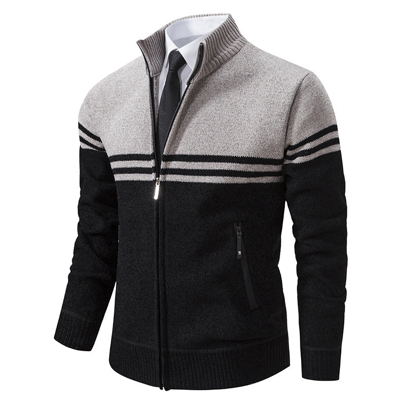 Herren sportliche und modische Strickjacke mit Reißverschluss und kontrastierenden Streifen EB