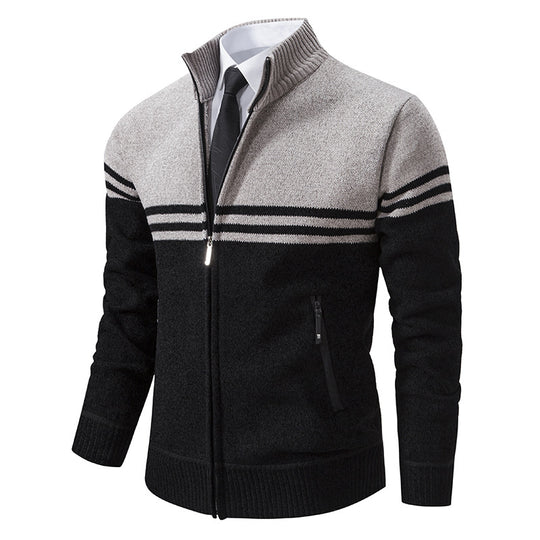 Herren sportliche und modische Strickjacke mit Reißverschluss und kontrastierenden Streifen EB