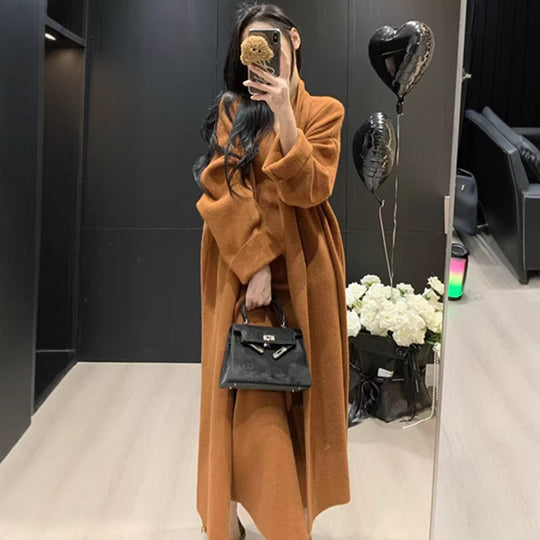 Damen Eleganter Strickmantel mit weitem Schnitt und praktischen Taschen EB