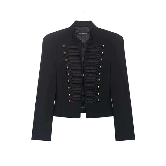 Damen nan militärisch inspirierte Kurzjacke mit Stehkragen und Zierkordeln EB