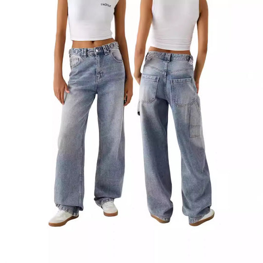 Damen weite High-Waist Jeans mit elegantem Schnitt und lässigem Design EB
