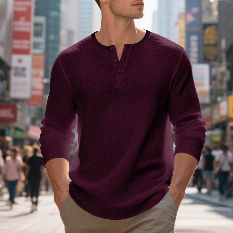 Herren nan thermoregulierendes Waffel-Thermalshirt mit Kurzknopfleiste und gerundetem Saum EB