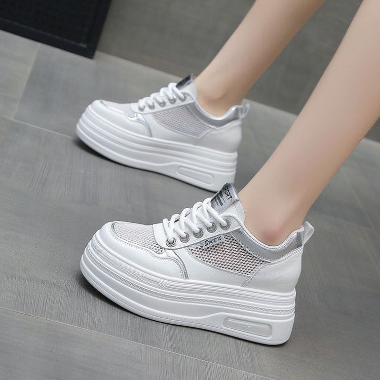 Damen Sportliche Plateau Sneakers mit atmungsaktiver Mesh-Oberfläche und schockabsorbierender Sohle EB