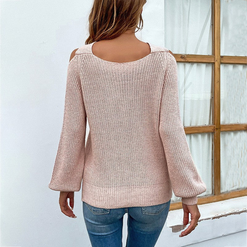 Damen Strickpullover mit modischem Cut-Out und asymmetrischem Design EB