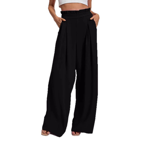 Damen Weite Culotte-Hose mit Falten und elastischem Bund EB