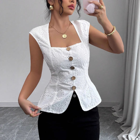 Damen Elegantes Oberteil mit Knopfdetails EB