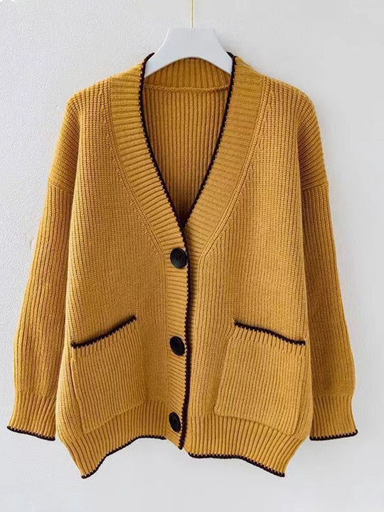 Damen Strickjacke mit modernen Taschen und kontrastierenden Details EB