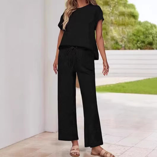 Damen lässiges Zweiteiler-Set mit hochgeschnittener Hose und lässigem Oberteil EB