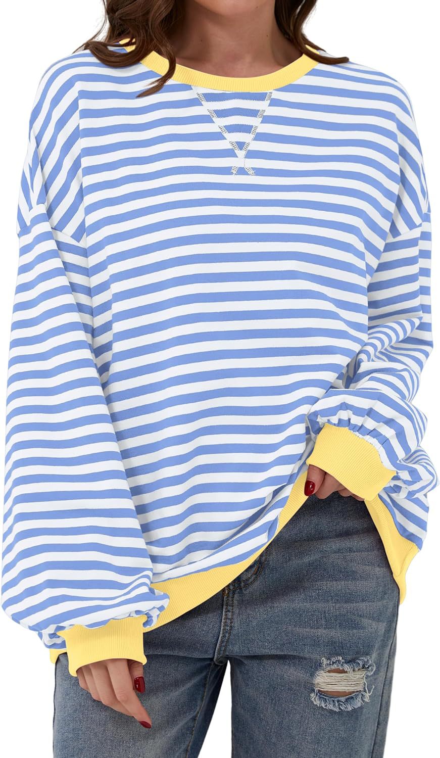 Damen Lässiger Sweatshirt mit bunten Streifen und weitem Schnitt EB
