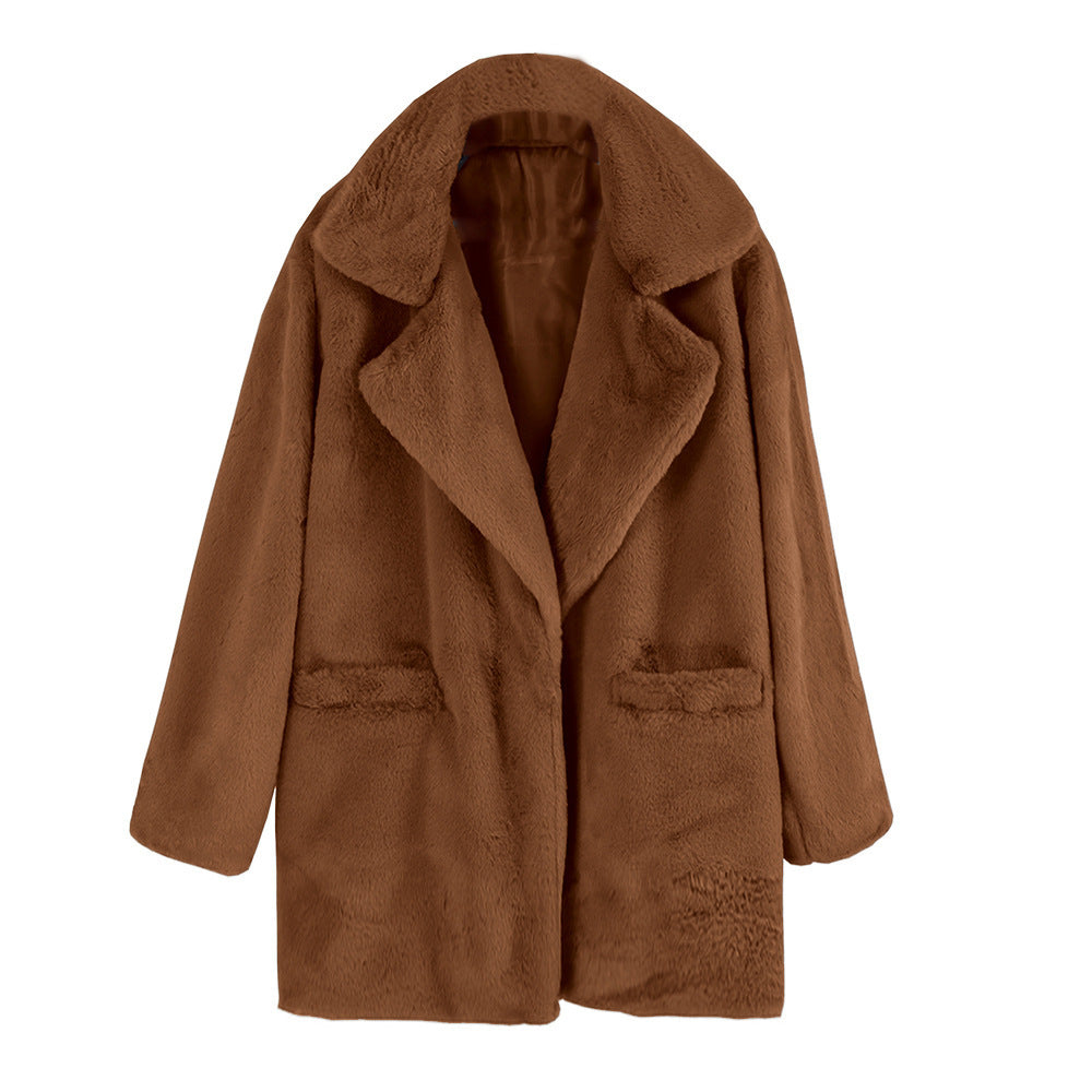 Damen kuscheliger Oversized-Baumwollmantel mit luxuriösem Fellimitat EB