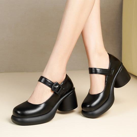 Damen Mary Jane Schuhe mit modischem Riemen und komfortablem Blockabsatz EB