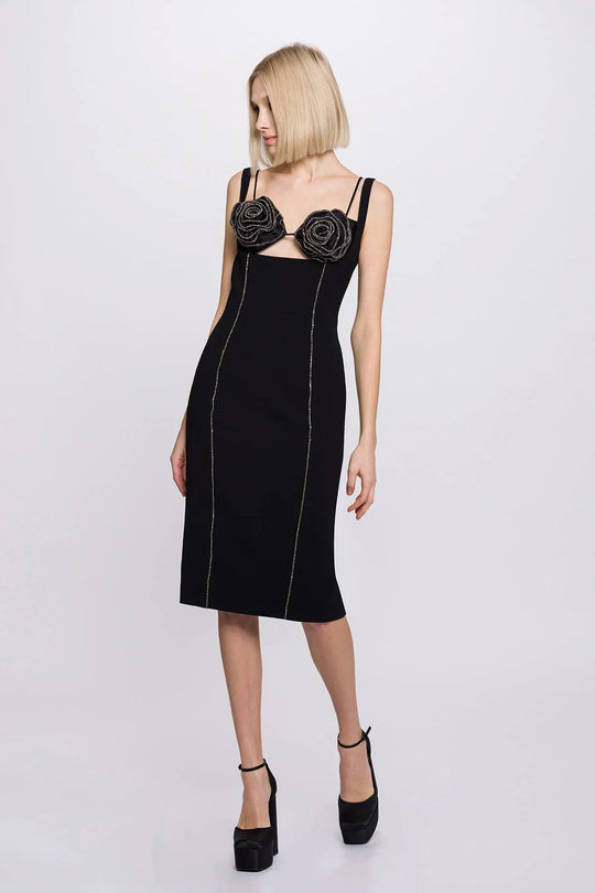 Damen figurbetontes Kleid mit floralem Spitzenbesatz und elegantem Schnürdetail EB