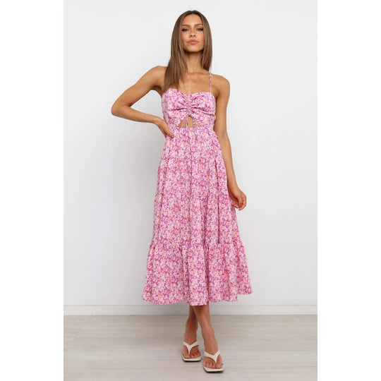 Damen Maxikleid mit raffiniertem Cut-Out und fließendem Rock EB
