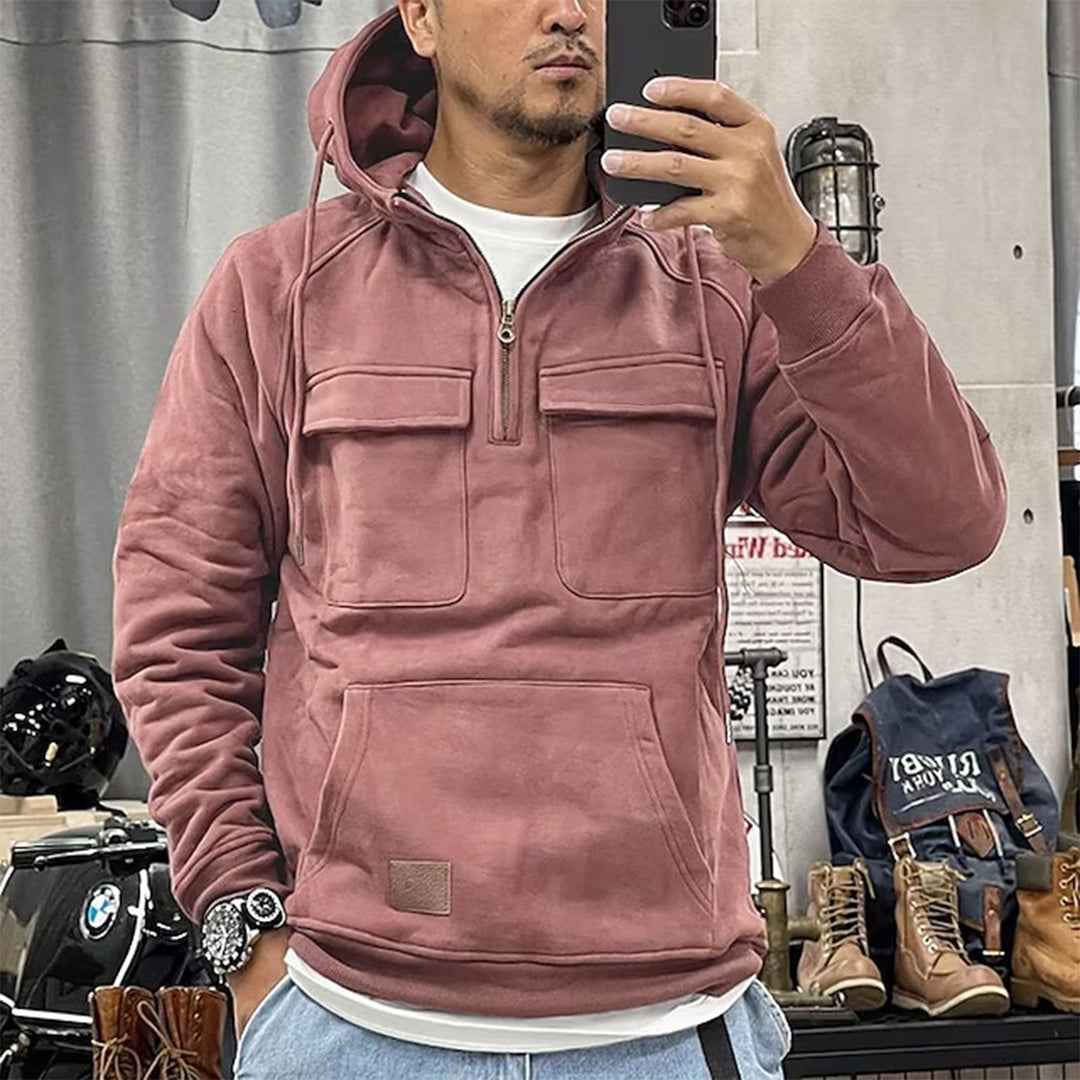 Herren nan Utility Kapuzenpullover mit aufgesetzten Brusttaschen und halbem Reißverschluss EB