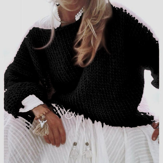 Damen Kurzgeschnitteter flauschiger Grobstrickpullover mit überschnittener Schulter EB