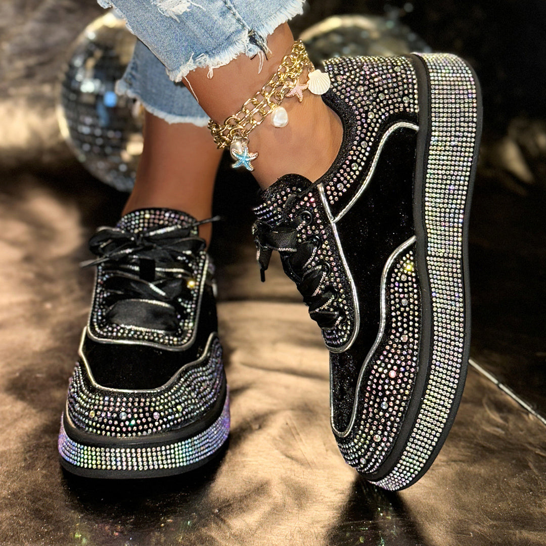 Damen Glamouröse Sneaker mit funkelnden Strass-Applikationen und bequemer Sohle EB