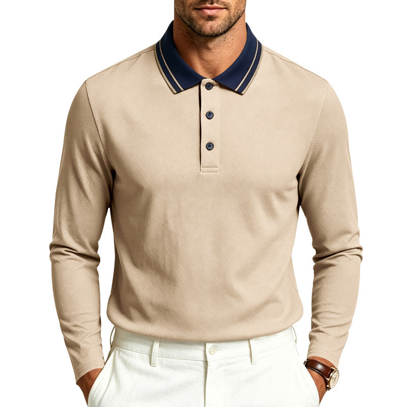 Herren nan langärmeliges Piqué-Poloshirt mit kontrastkragen und dreifach geknöpfter Leiste EB