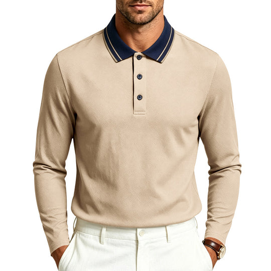 Herren nan langärmeliges Piqué-Poloshirt mit kontrastkragen und dreifach geknöpfter Leiste EB