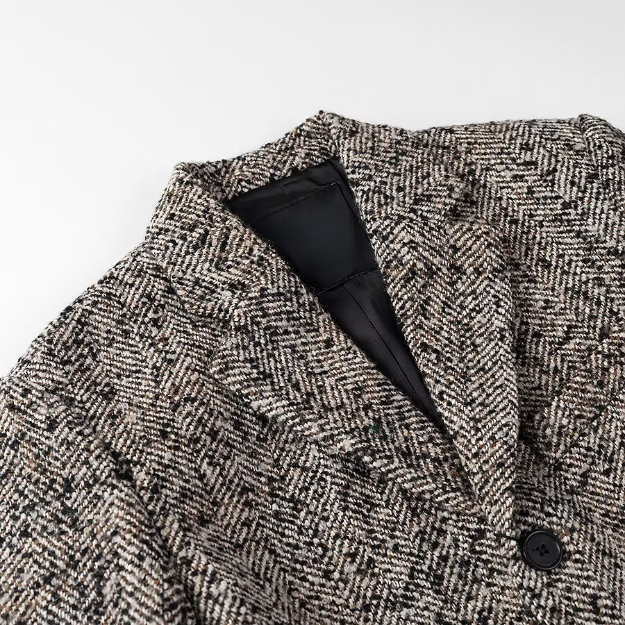 Damen Elegante Wollblazerjacke mit Taillengürtel EB
