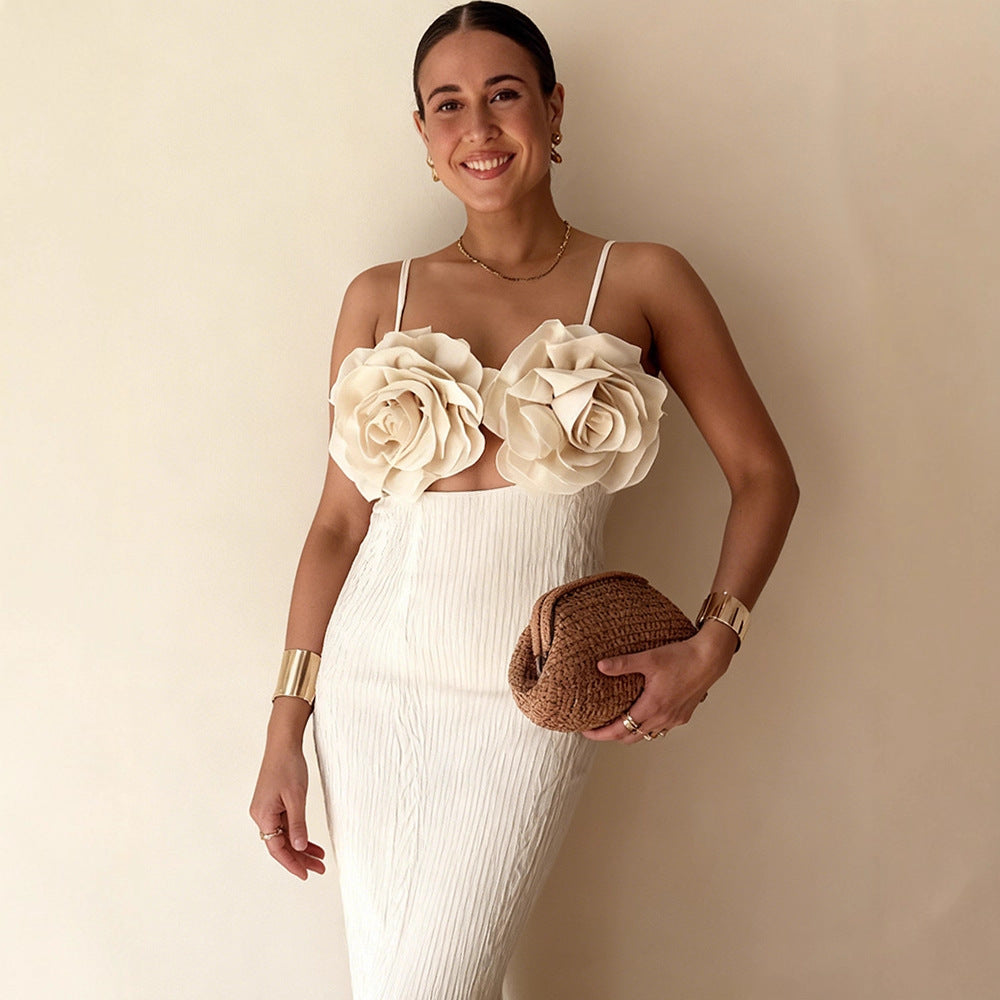 Damen Crop-Top mit floralen 3D-Blütenapplikationen und elegantem Schnitt EB