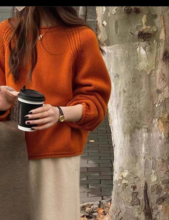 Damen gemütlicher Strickpullover mit lässigem Schnitt und luftigen Ärmeln EB