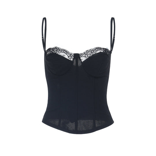 Damen Spitzen-Corsage mit verstellbaren Trägern und geschnürtem Detail EB