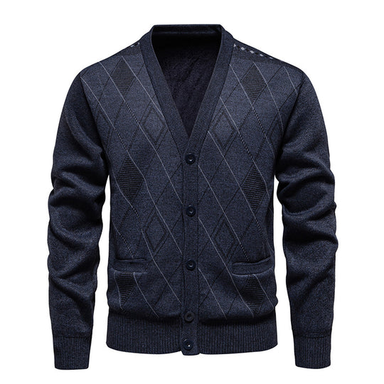 Herren stylische Strickjacke mit V-Ausschnitt und strukturiertem Muster EB