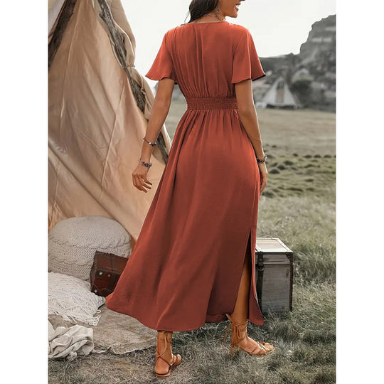 Damen Maxikleid mit fließendem Schnitt und Wickeldetails EB