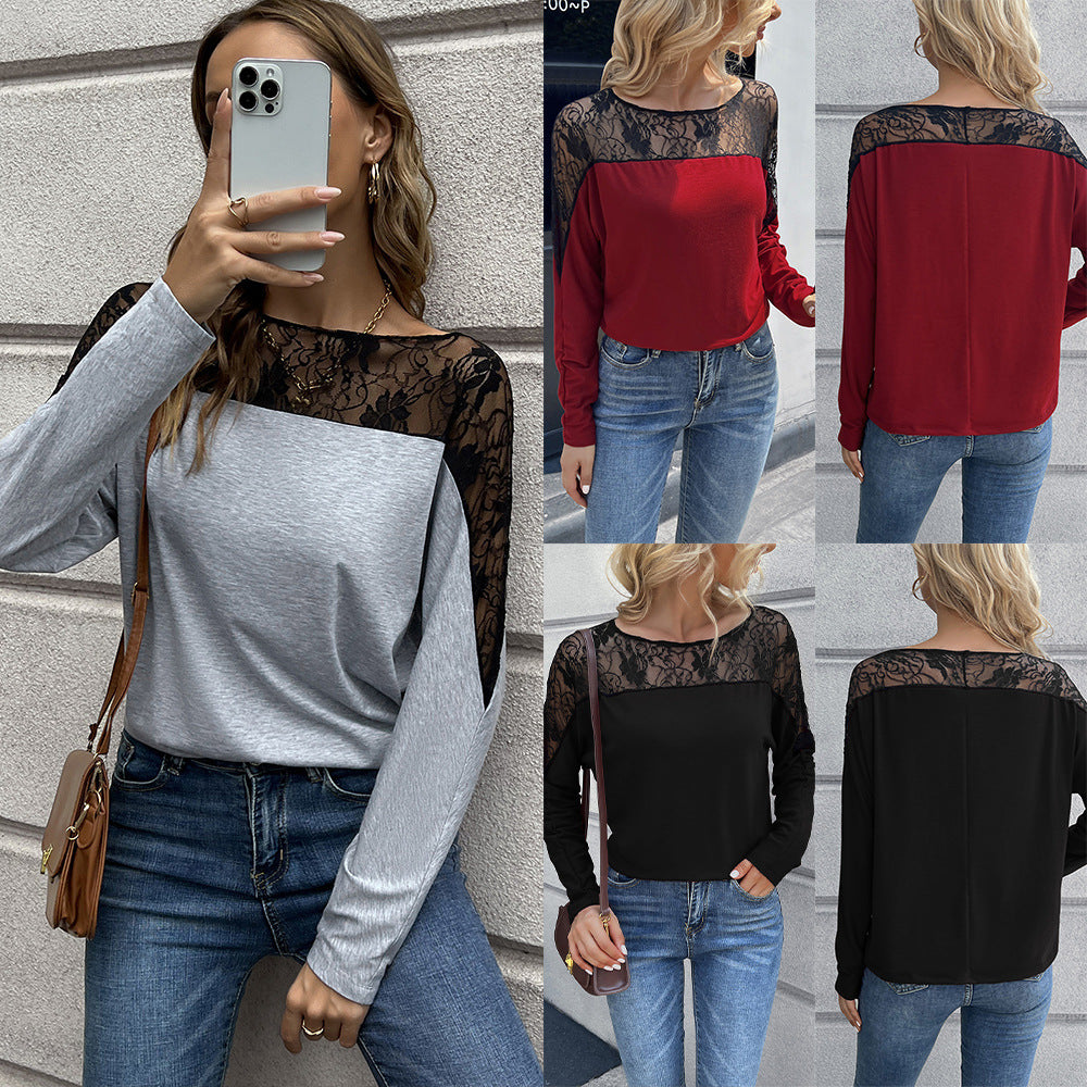 Damen T-Shirt mit Spitze und modischem Schnitt EB