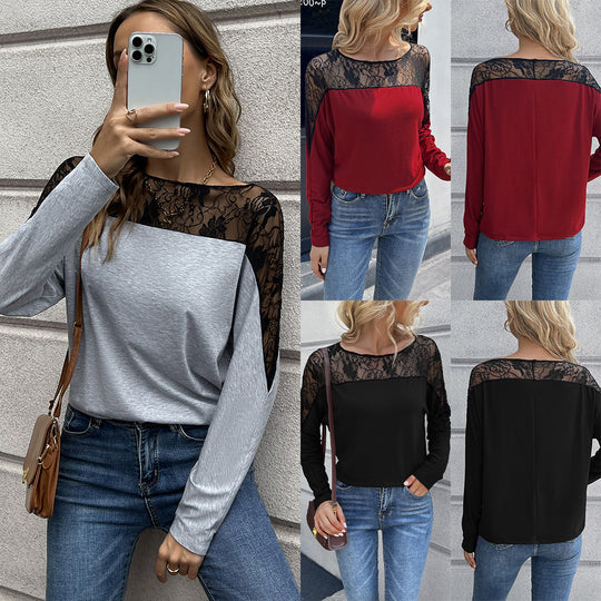 Damen T-Shirt mit Spitze und modischem Schnitt EB