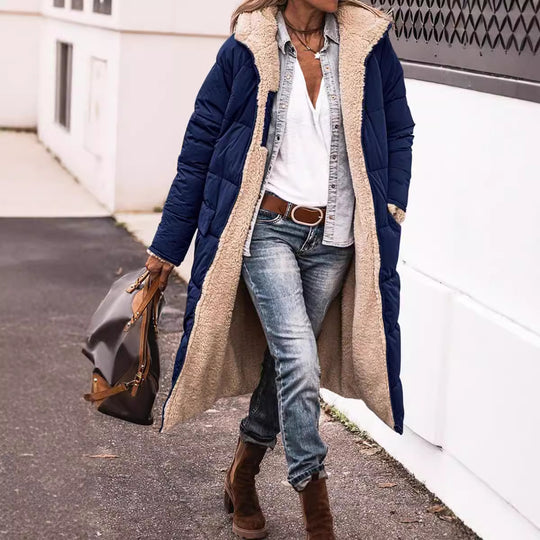 Damen Lange Gefütterte Winterjacke mit Luxuriösem Innenfutter EB