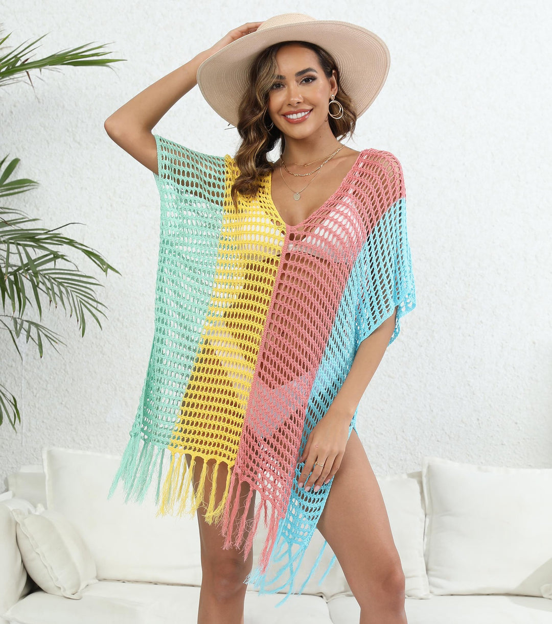 Damen luftig-transparenter Strandponcho EB