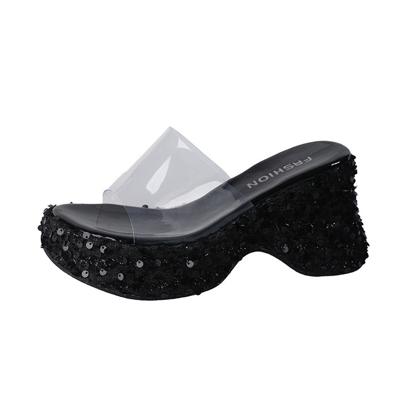 Damen Glamouröse Plattform-Mules mit glitzerndem Design und ergonomischer Sohle EB
