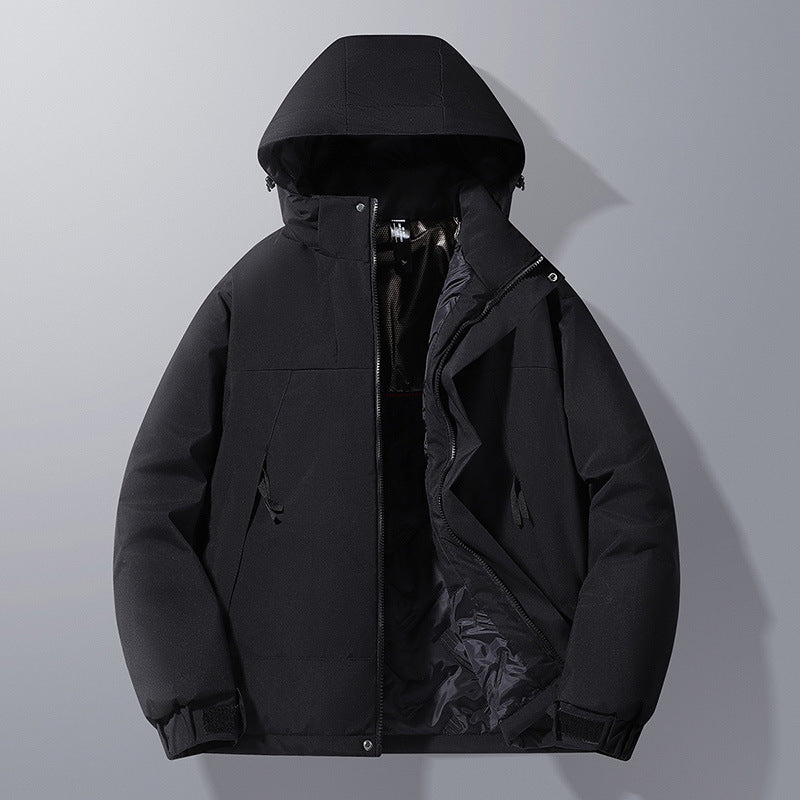 Herren Softshell-Isolationsjacke mit Kapuze, kontrastbesatz und verstellbaren Klettmanschetten EB
