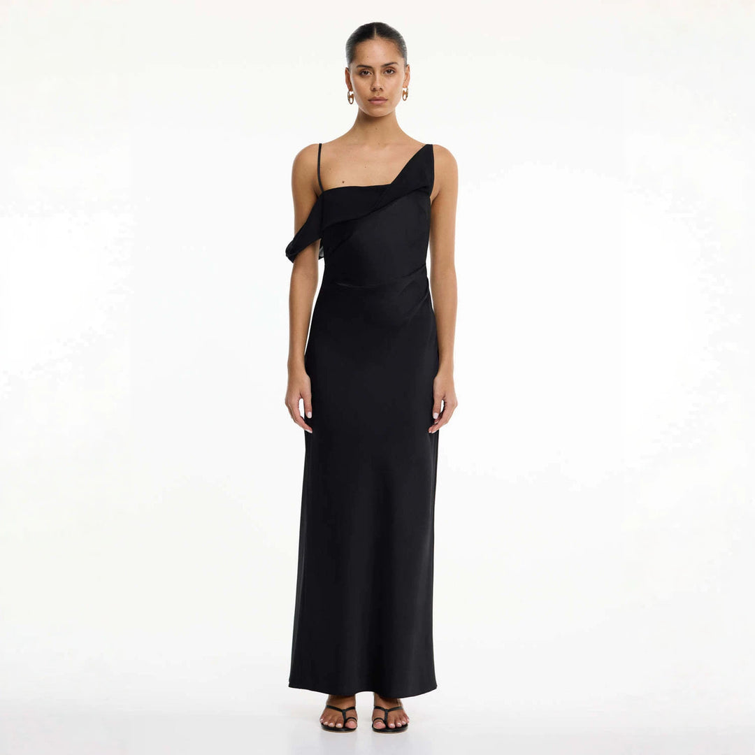 Damen Elegantes Maxikleid mit asymmetrischem Oberteil und fließendem Schnitt EB