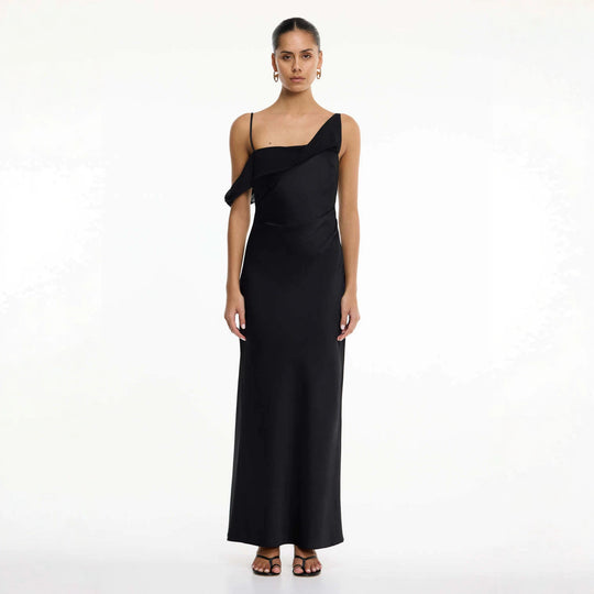 Damen Elegantes Maxikleid mit asymmetrischem Oberteil und fließendem Schnitt EB