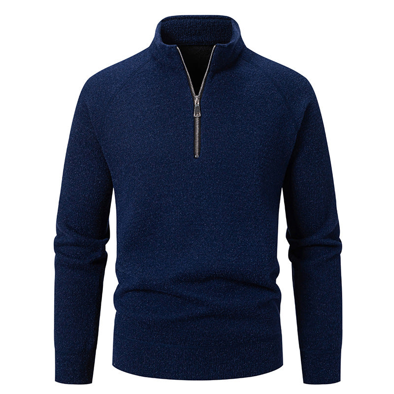 Herren Hochkragen Pullover mit Reißverschluss und strukturierter Oberfläche EB