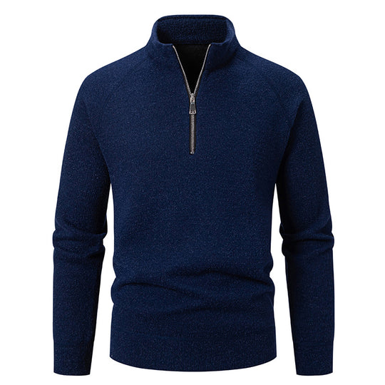 Herren Hochkragen Pullover mit Reißverschluss und strukturierter Oberfläche EB