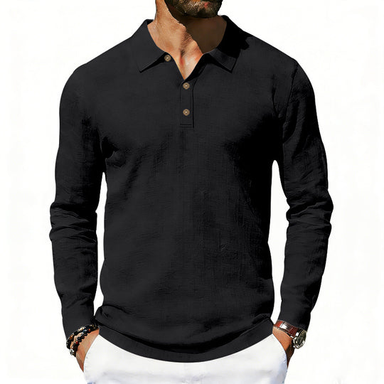 Herren nan Langarm-Poloshirt aus Baumwollgaze mit Hemdkragen, Dreiknopfleiste und entspannter Passform EB