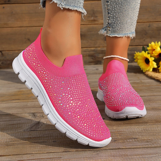 Damen Slip-On Sneakers mit funkelnden Strass-Applikationen EB
