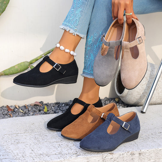 Damen Wedge-Pantoletten mit eleganter Schnallen-Applikation EB