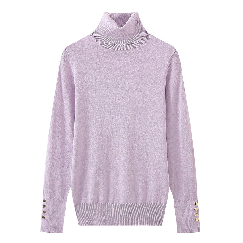 Damen Rollkragenpullover mit eleganten Knopfdetails EB