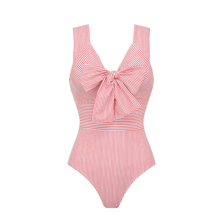 Damen Striped Bikini-Set mit eleganter Wickelbluse und modischem Rock EB